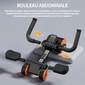 Roue abdominale 1,85kg à rebond automatique avec tapis de fitness conception à trois roues abdos musculation appareil sport maison